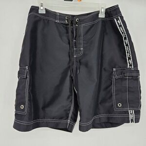 Pelagic Board Shorts Mens 34 Fishing Swim Trunks Black Fin Nylon Cargo Style